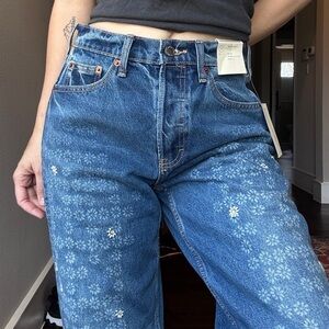 Floral Blue Baggy Women's Jeans